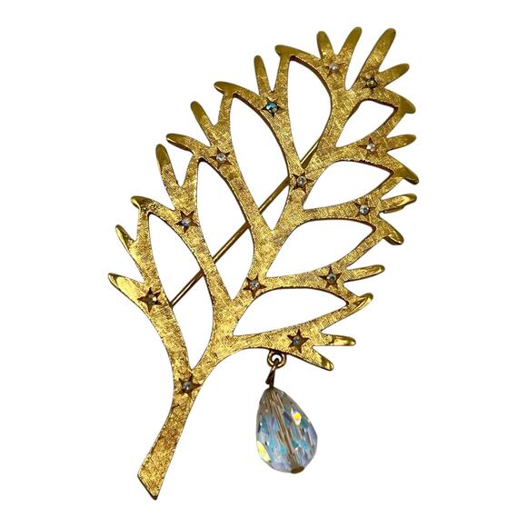 Vintage Mylu Christmas Tree Brooch Crystal Pear Book Piece MCM Signed RARE - Picture 1 of 9